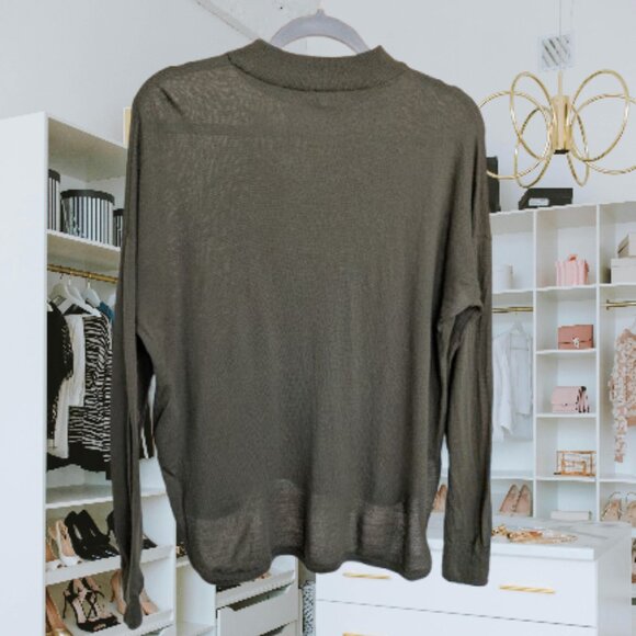 Madewell Merino Wool Sweater Lightweight Olive Green Hi-Lo Hem Fall Vibes - Picture 4 of 5